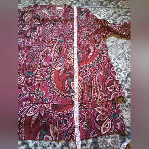 J Jill Red Paisley Layered Tunic Top XL Long Sleeve Keyhole  Bohemian Art - Picture 12 of 14